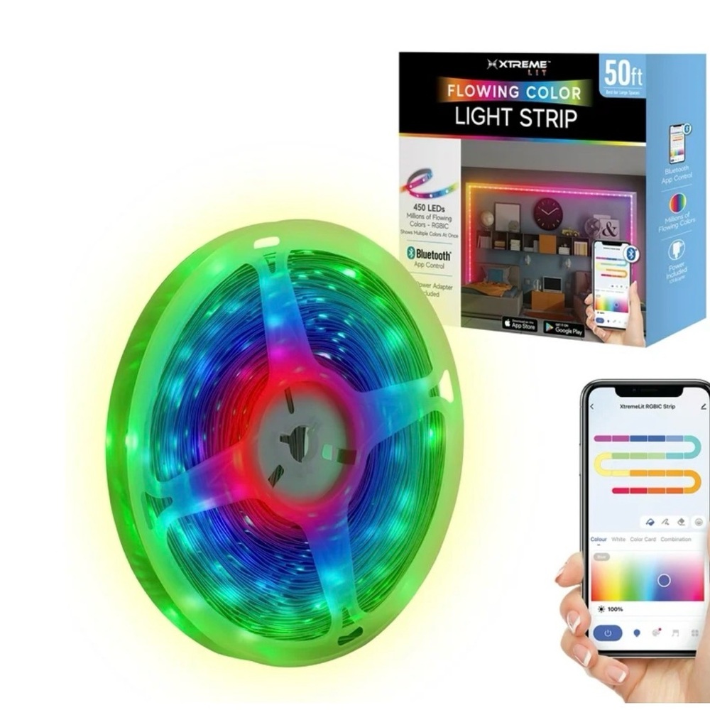 Xtreme Lit | 50FT Flowing Color Light Strip | 270 LEDs Bluetooth App Control NWT